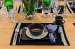 Modern Interior Table Setting Stock Photo