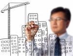 Business Man Drawing Construction Site Stock Photo