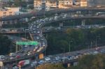 Bangkok Thailand -april21  : Traffic Jam On Express Ways Bridge Stock Photo