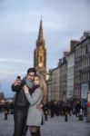 Attractive Young Couple Making Selfie Stock Photo