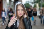 Girl  Listening To Music Stock Photo