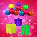 Balloons With Presents Show Birthday Party Decoration Stock Photo