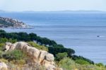 View Down To The Yacht Club At Porto Rafael In Sardinia Stock Photo