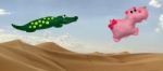 Flying Crocodile And Hippo Stock Photo