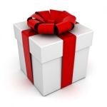 Present Box With Red Ribbon Bow Stock Photo