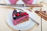 Blueberry And Raspberry Cake Mousse Dessert Stock Photo