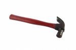 Crimson Handle Hammer From Head On White Background Stock Photo