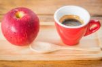 Easy Meal With Red Apple And Coffee Stock Photo