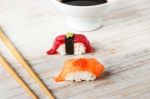 Salmon Nigiri With Salmon Roe Stock Photo