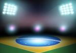 Green Soccer Field With Brazil Flag Stock Photo