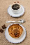 Expresso Coffee And Egg Custard Stock Photo