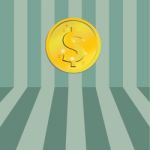 Gold Dollar Coin On Stripe Background Stock Photo