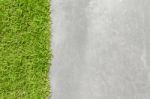 Fresh Green Grass With Polished Cement Surface Stock Photo