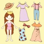 Cute Girl Paper Doll Set , Cartoon Illustration Stock Photo