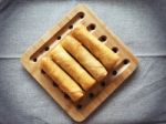 Homemade Deep Frying Spring Rolls Stock Photo