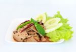 Hot Spicy Thai Cuisine Pork Liver Salad Stock Photo