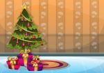 Cartoon  Illustration Interior Christmas Room With Separated Layers Stock Photo