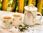 Refreshing Japanese Tea Represents Break Time And Cafe Stock Photo