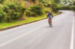 Man, On The Bicycle On The Road In Nicaragua Mountains Stock Photo