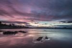 Spectacular Sunset On The Beach Of Arnao, Asturias, Spain, Stock Photo