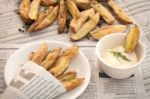 Fries French Mayonnaise Herb Still Life Stock Photo