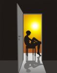 Sitting Girl In The Doorway Stock Photo