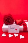 Valentines Gift Box With A Red Bow On Red Background Image Of Va Stock Photo