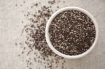 Chia Seeds In White Bowl Stock Photo