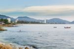 Kalim Beach And Patong Beach On Twilight Cloudy Day, Phuket, Tha Stock Photo