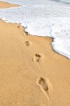 Footprints On Beach Stock Photo