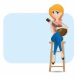 Cartoon Smart Girl Playing Ukulele Stock Photo