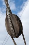 Pulley On An Old Yacht Moored In Los Christianos Harbour Tenerif Stock Photo