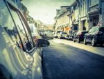 Many Cars Parking On The Road In Old Town Of Phuket Stock Photo