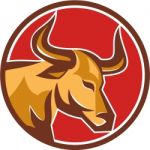 Texas Longhorn Bull Head Circle Retro Stock Photo