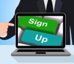 Sign Up Computer Mean Registration And Membership Stock Photo