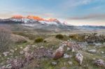 The Snowy Mountains In Winter Stock Photo