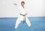 Man Training Karate In The Gym Stock Photo