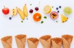 Flat Lay Various Fresh Fruits Blueberry ,strawberry ,orange ,ban Stock Photo