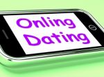 Online Dating  On Phone Shows Romancing And Web Love Stock Photo