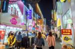 Seoul - March 20: Myeong-dong Market Is Large Shopping Street In Seoul.photo Taken On March 20,2016 In Seoul,south Korea Stock Photo