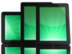 Tablet Computers With Green Screen Stock Photo