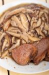 Venison Deer Game Filet And Wild Mushrooms Stock Photo