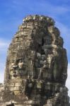 Ancient Stone Faces Of King Jayavarman Vii At The Bayon Temple, Stock Photo