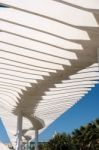 Modern Pergola In The Harbour Area Of Malaga Stock Photo