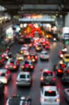 Abstract Blur Traffic And Car Lights Bokeh In Rush Hour Backgrou Stock Photo