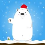 Merry Christmas White Polar Bear Wear Hat Standing Stock Photo