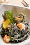 Seafood Black Spaghetti Stock Photo