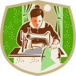 Seamstress Dressmaker Sewing Shield Retro Stock Photo