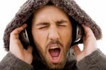 Male enjoying Music Stock Photo