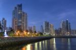 Panama City Skyline And Bay Of Panama, Central America In The Tw Stock Photo